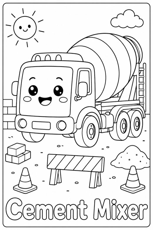 cement mixer coloring page — free printable coloring sheet for kids