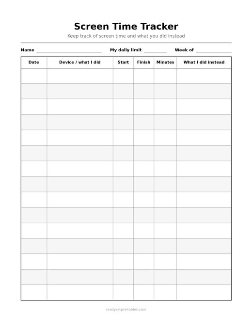 Charts Reward and Routine Charts S Screen Time Tracker