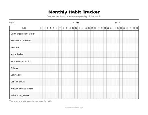 Printable Habit Trackers