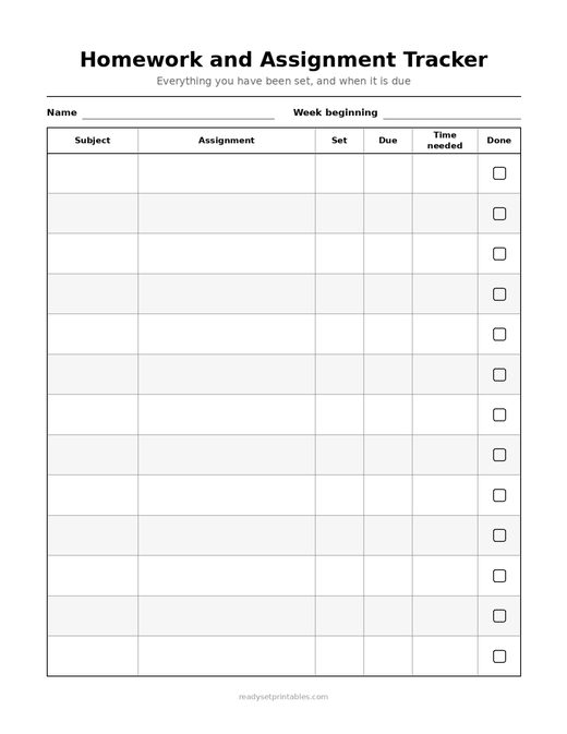 Charts Trackers S Homework Tracker