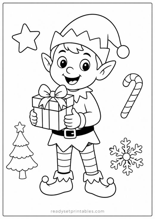 christmas elf coloring page — free printable coloring sheet for kids