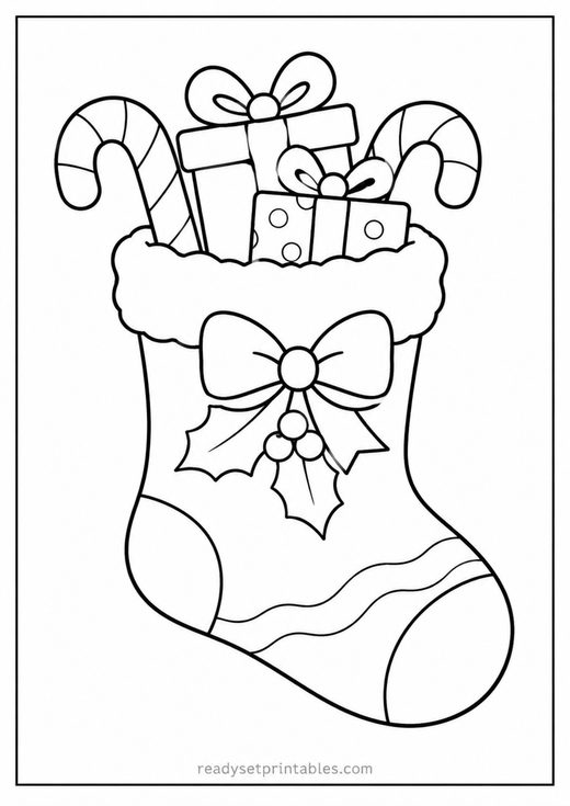 christmas stocking coloring page — free printable coloring sheet for kids