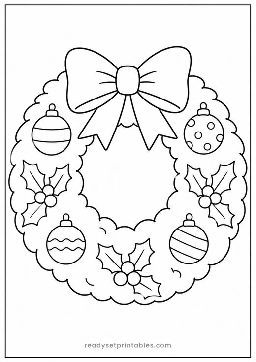 christmas wreath coloring page — free printable coloring sheet for kids