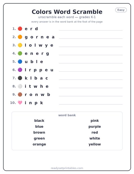 Colors Word Scrambles