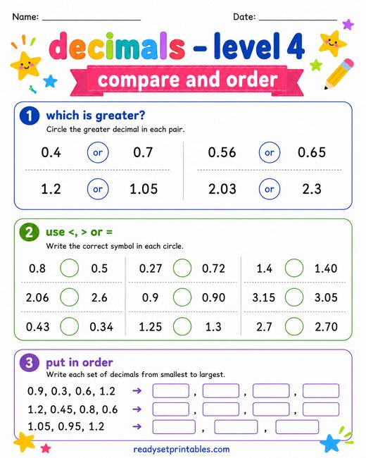 Decimals Worksheets