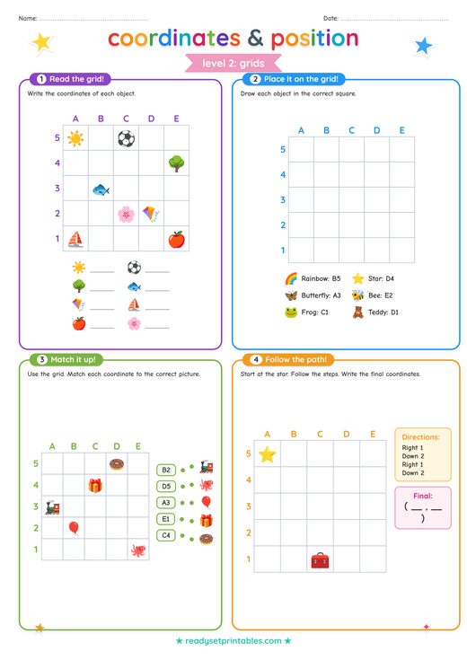 Coordinate Grids Worksheet 2 — printable Coordinates & Position math worksheet