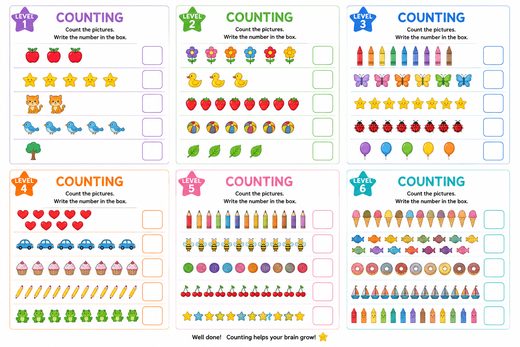 Counting Worksheets Count and Write — printable Counting math worksheet
