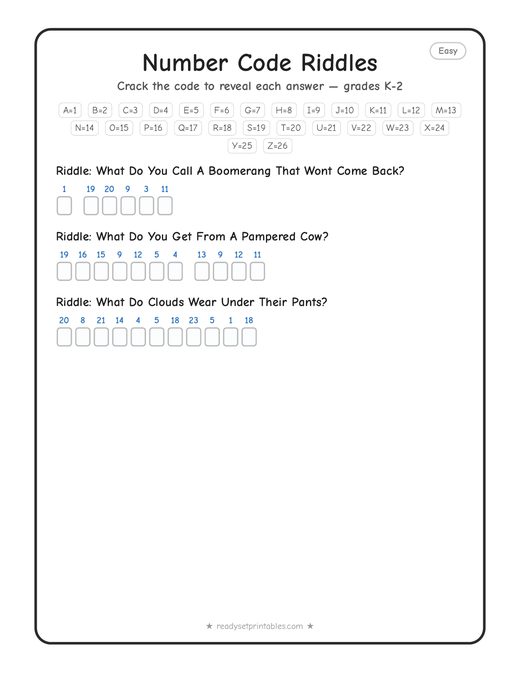Easy (for kids) cryptogram number 4 — free printable puzzle