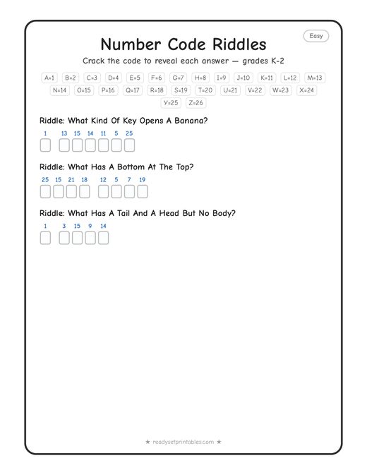 Easy (for kids) cryptogram number 6 — free printable puzzle