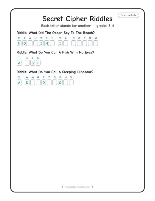 Intermediate cryptogram number 9 — free printable puzzle