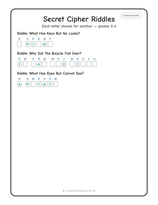 Intermediate cryptogram number 10 — free printable puzzle