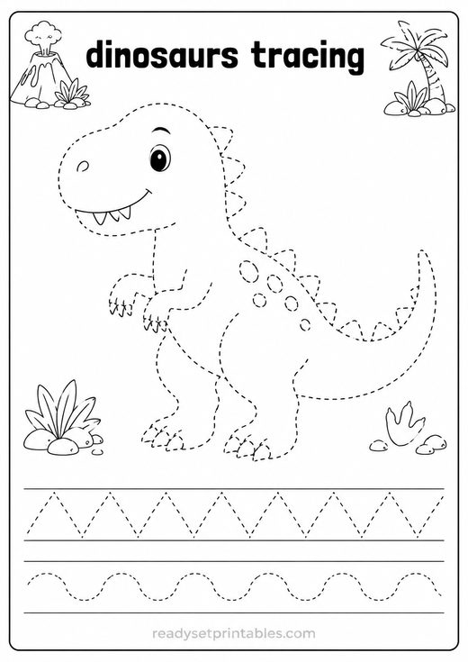 Dinosaur Tracing Worksheets