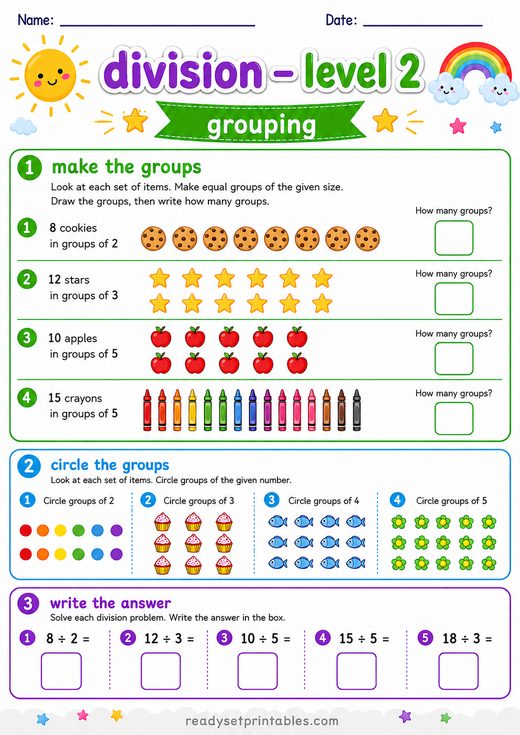 Division Grouping Worksheet — printable Division math worksheet