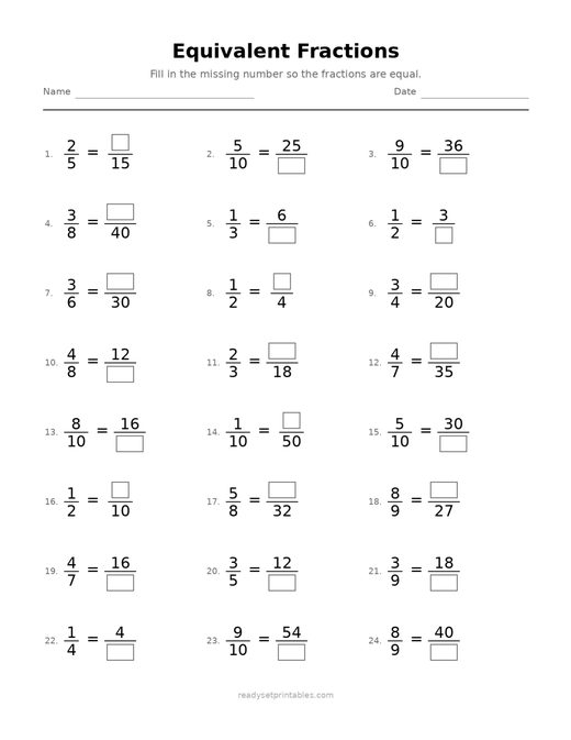 Equivalent Fractions Worksheets