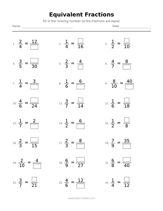 Equivalent Fractions 02 — printable Fractions math worksheet