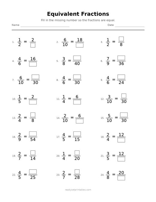 Equivalent Fractions 03 — printable Fractions math worksheet