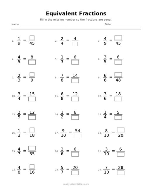 Equivalent Fractions 04 — printable Fractions math worksheet