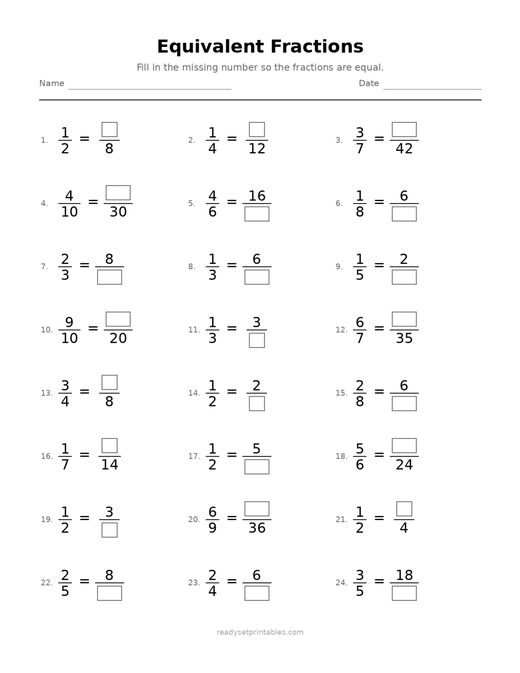 Equivalent Fractions 06 — printable Fractions math worksheet