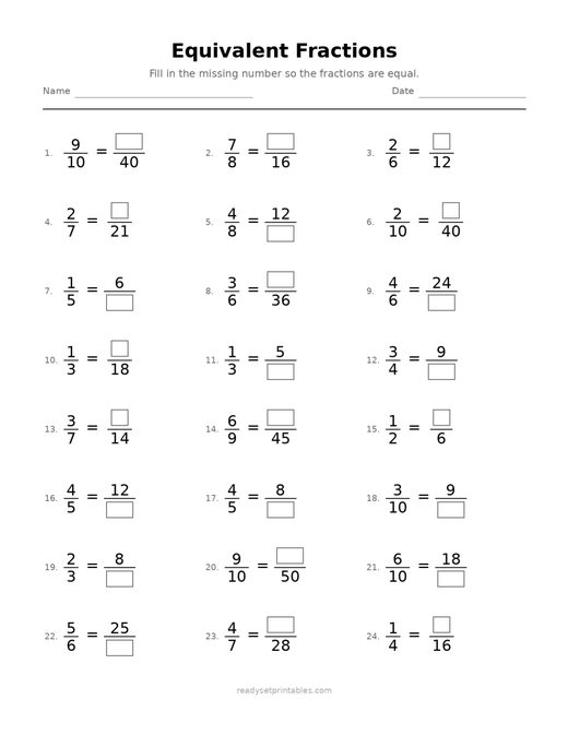 Equivalent Fractions 08 — printable Fractions math worksheet