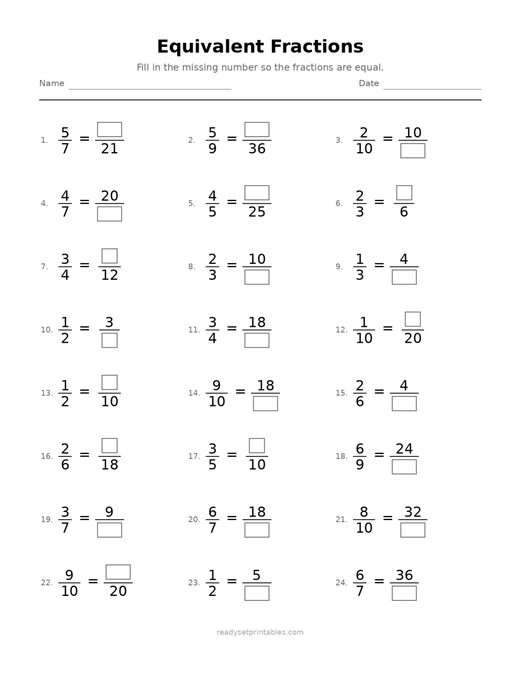 Equivalent Fractions 09 — printable Fractions math worksheet