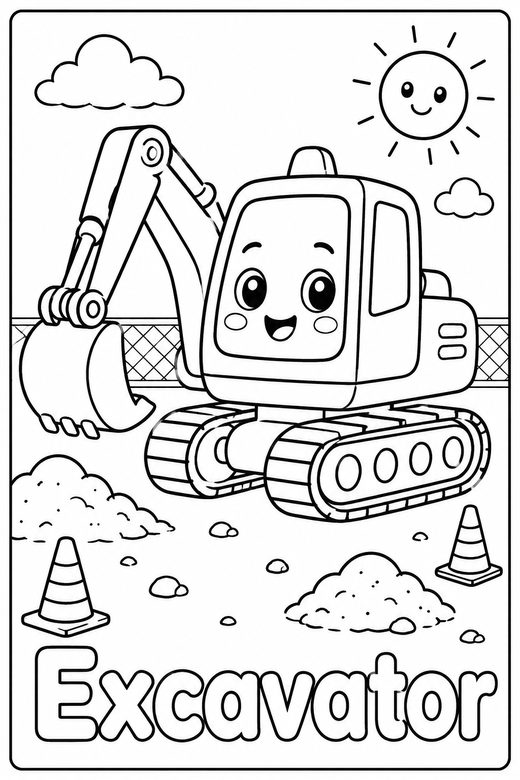 excavator coloring page — free printable coloring sheet for kids