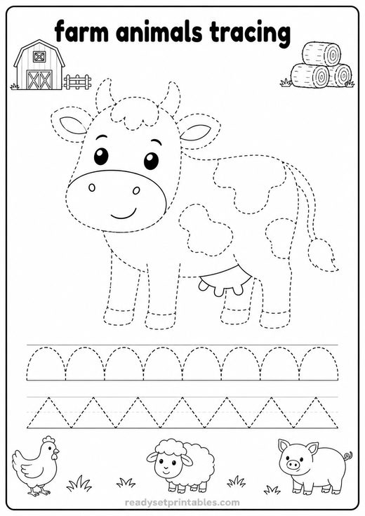 Farm Animals Tracing Worksheets