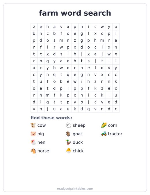 Farm Word Search