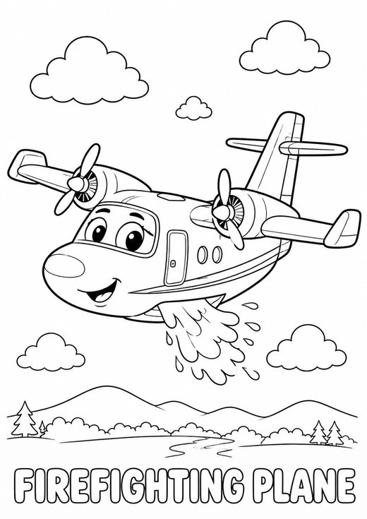 firefighting plane coloring page — free printable coloring sheet for kids