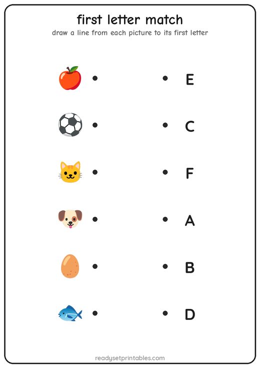 First Letter Matching Worksheet — free printable for early learners