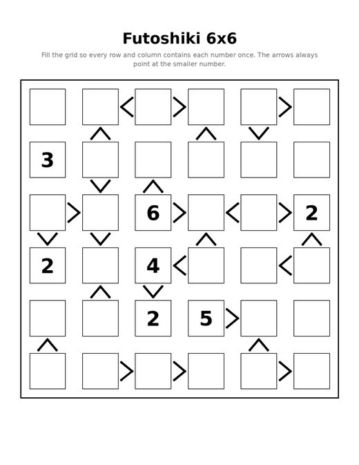 Futoshiki 6x6 02