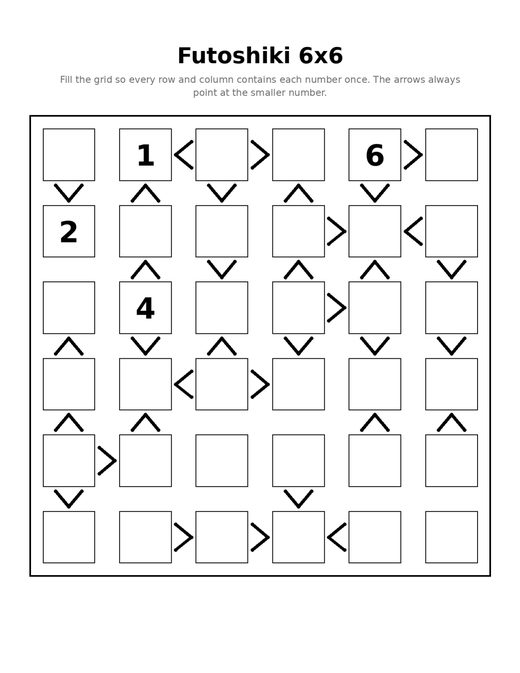 Futoshiki 6x6 07