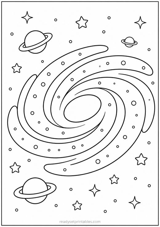 galaxy coloring page — free printable coloring sheet for kids