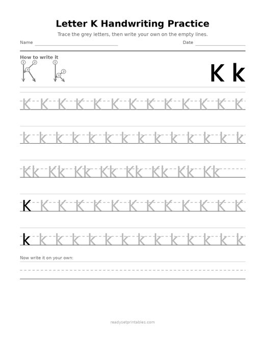 Handwriting Letter Formation K