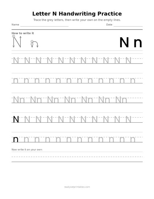 Handwriting Letter Formation N
