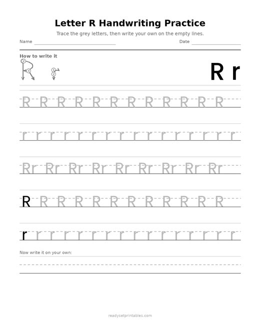 Handwriting Letter Formation R