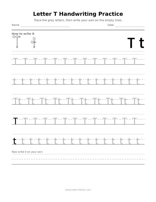 Handwriting Letter Formation T