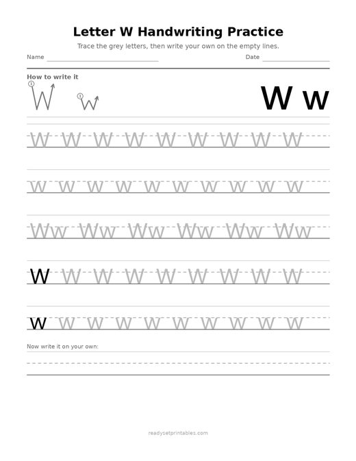 Handwriting Letter Formation W
