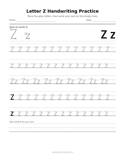 Handwriting Letter Formation Z