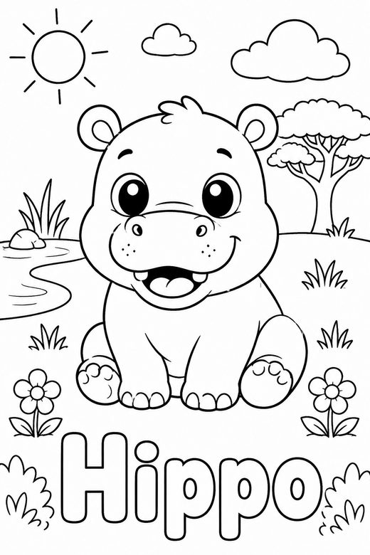 hippo coloring page — free printable coloring sheet for kids