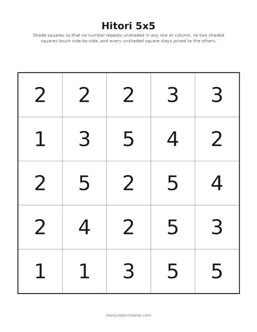 Hitori Puzzles — 5x5