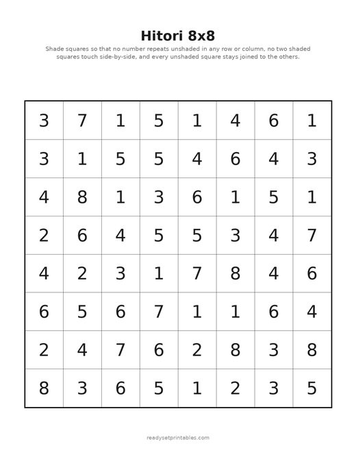Hitori Puzzles — 8x8