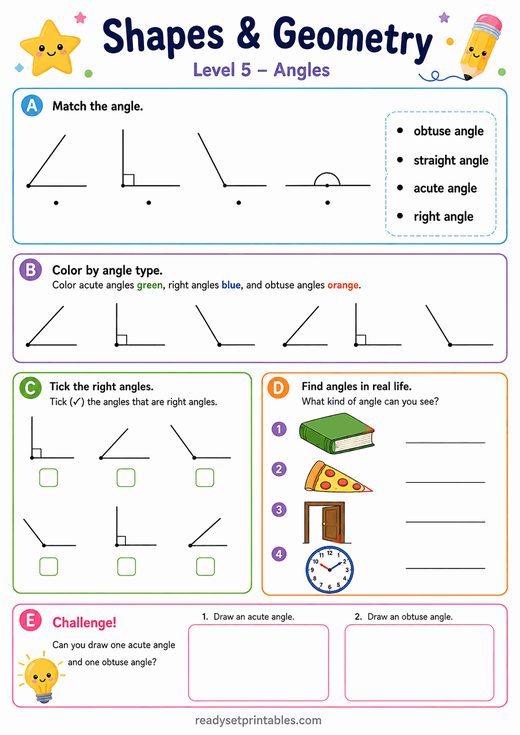 Identifying Angles Worksheet — printable Shapes & Geometry math worksheet
