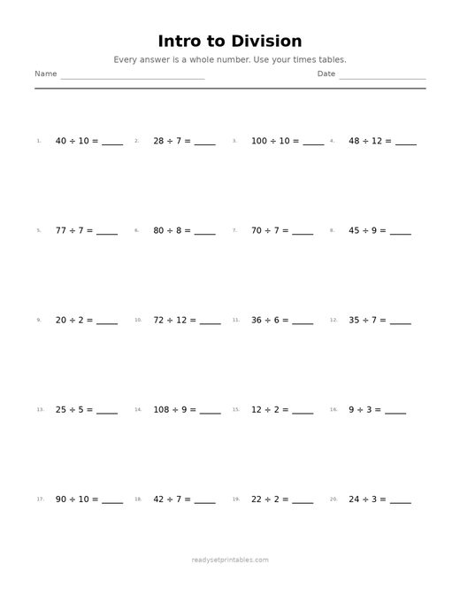 Intro to Division 03 — printable Division math worksheet