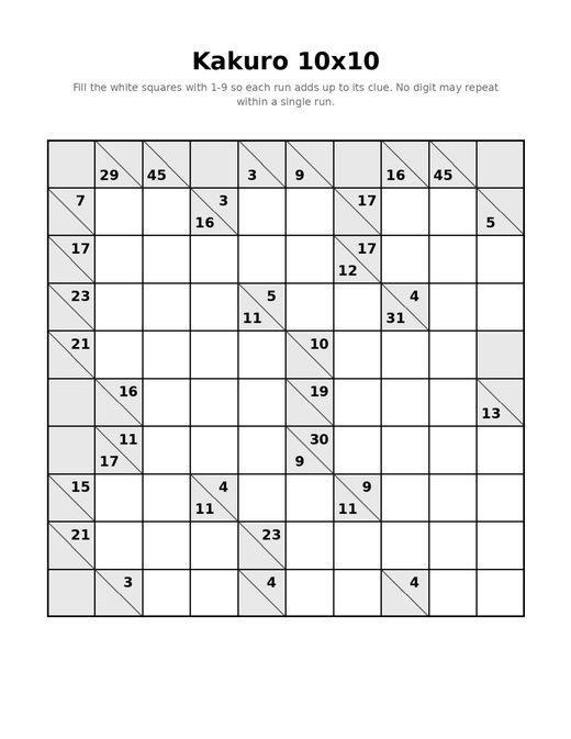 Kakuro 10x10 02