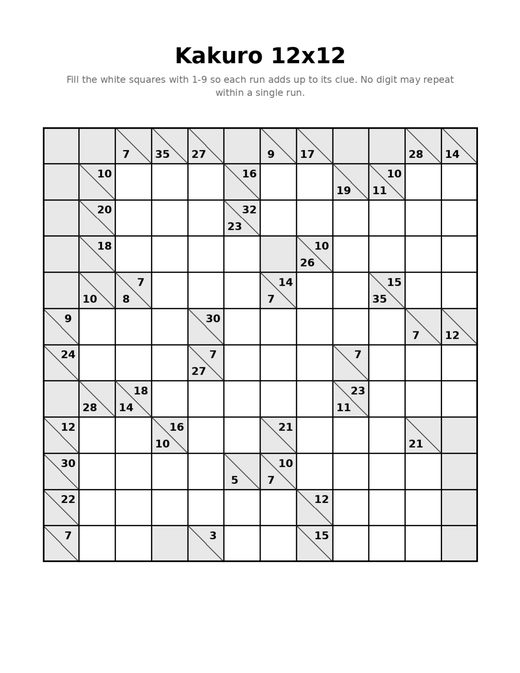 Kakuro 12x12 10