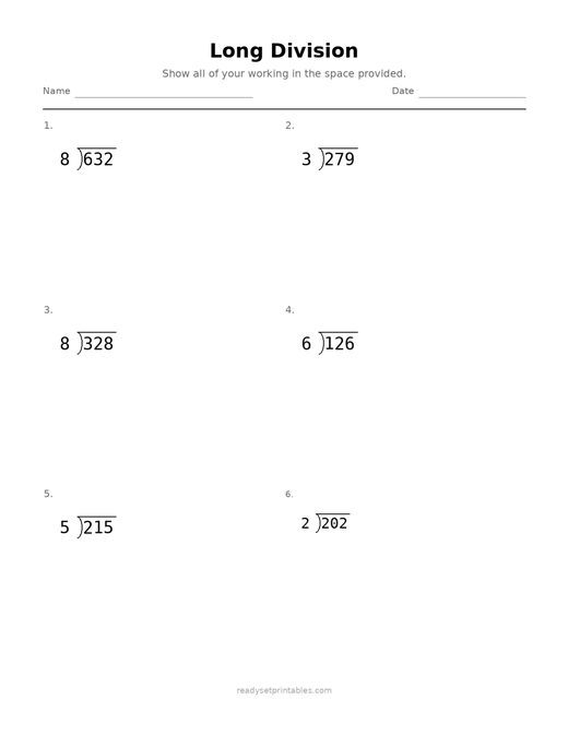 Long Division Worksheets