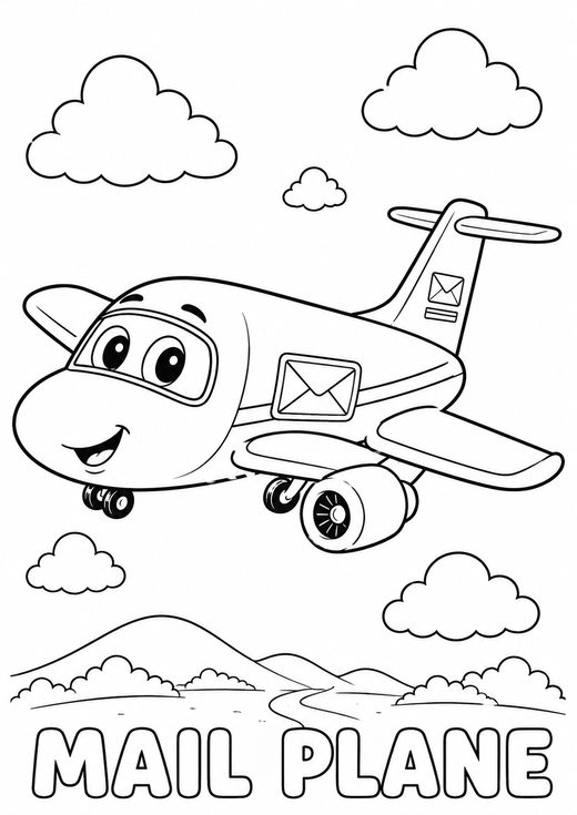 mail plane coloring page — free printable coloring sheet for kids