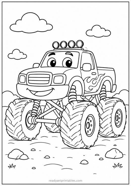 monster truck coloring page — free printable coloring sheet for kids