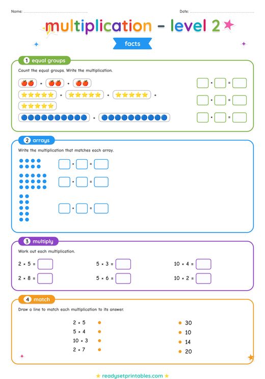 Multiplication Facts Worksheet — printable Multiplication math worksheet