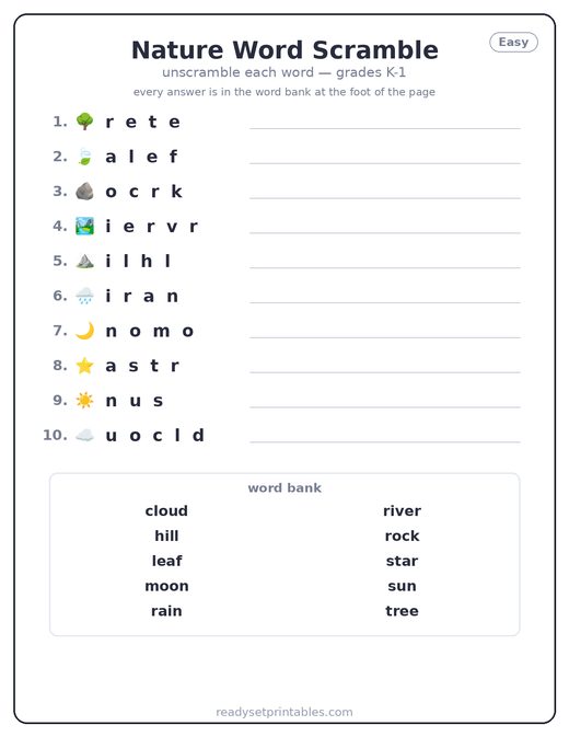 Nature Word Scrambles